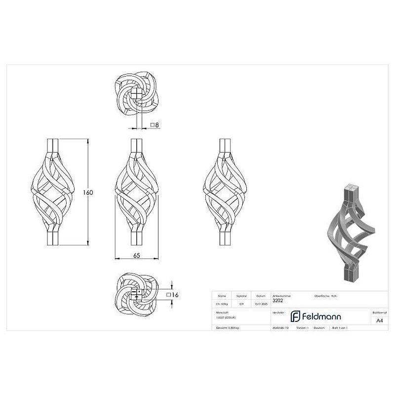 Zirbel 4x8x8mm, 160x65mm
