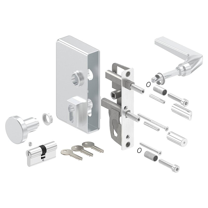 Gittertorschloss GTS 2 mit Anti-Panik-Funktion für Rohrstärke 40-60mm, Gehäuse silber