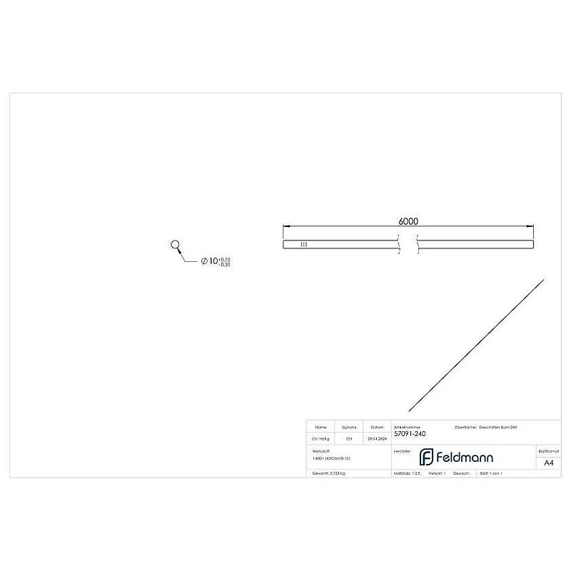 Rundmaterial, 10mm, L: 6000mm, V2A