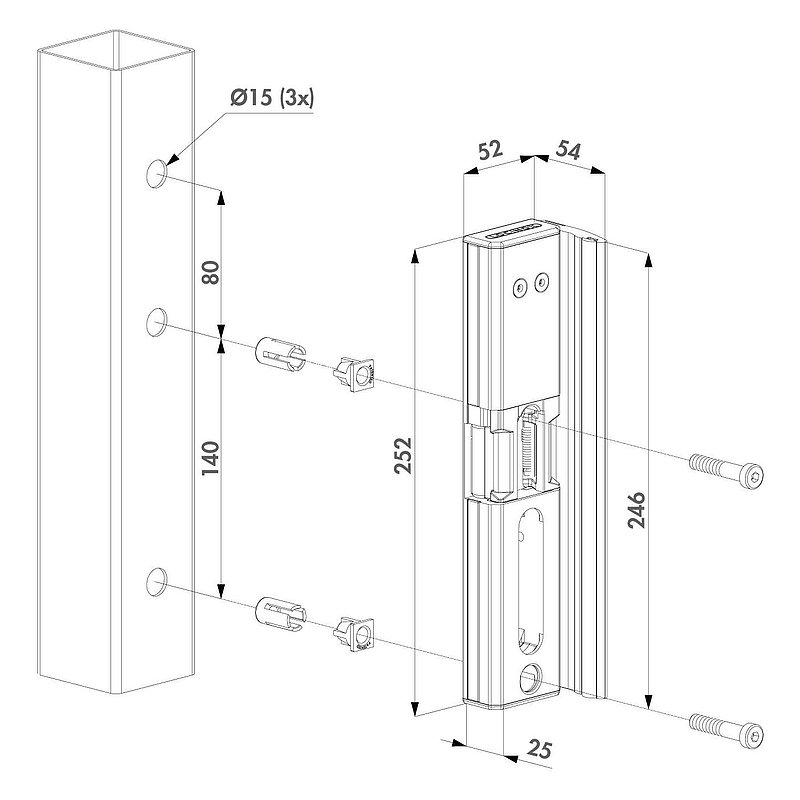 Elekterischer Öffner, MODULEC-SA-E - stomlos geschlossen- in Aluminium silber
