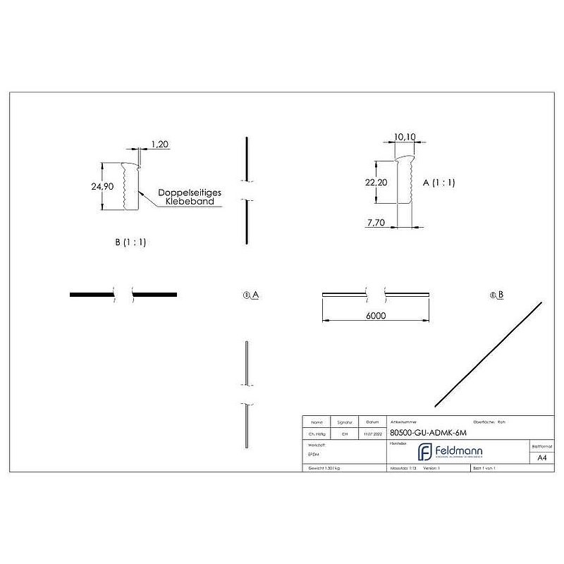End seal, EPDM, 6000mm, black