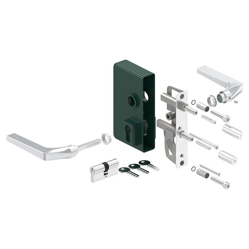 Gittertorschloss GTS 2 für Rohrstärke 40-60mm, Gehäuse RAL 6005 moosgrün
