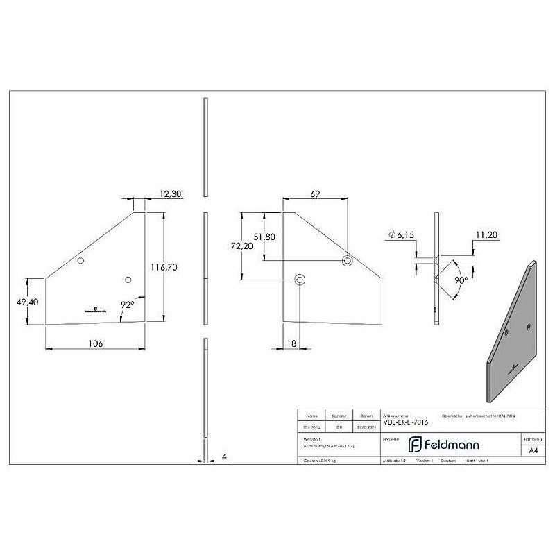Endkappe links für eleganza canopy, RAL 7016