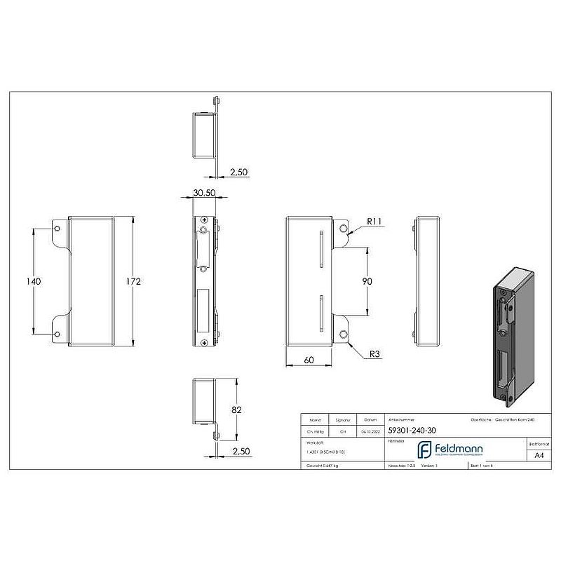 Edelstahlgegenkasten eckig, für Abstand 72mm, zum Anschweißen, 30mm, V2A
