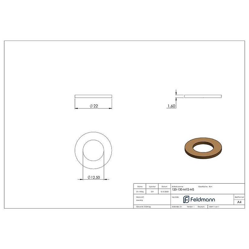 Brass disc from hinge 120/130-M12