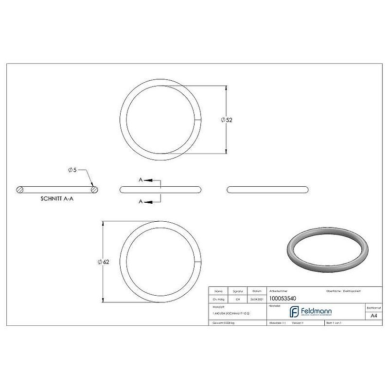 Ring 5x62mm AISI316