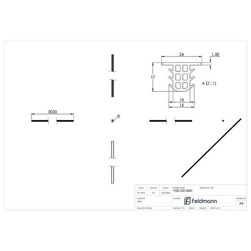 Intermediate seal for glasses, L: 3000mm