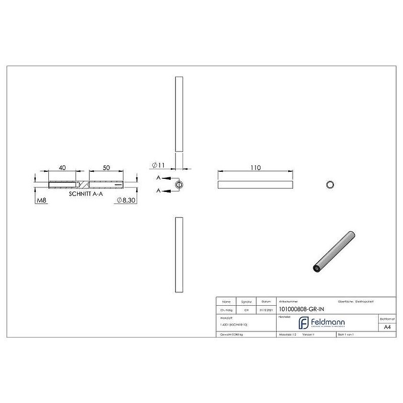 Gewindeterminal für Seil 8mm, V2A