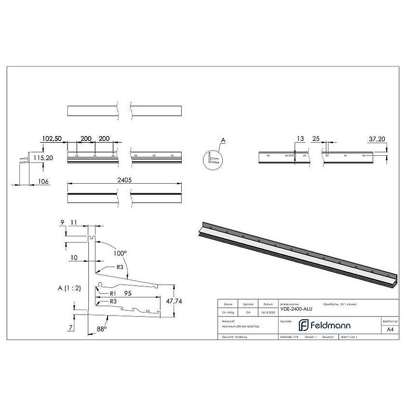 Canopy profile eleganza canopy, L: 2405mm, E4/EV1