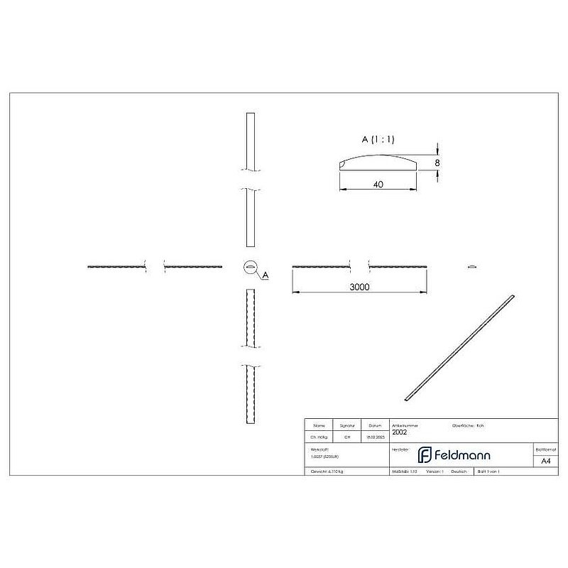 Flacheisen S235JR, 40x8mm, L: 3000mm