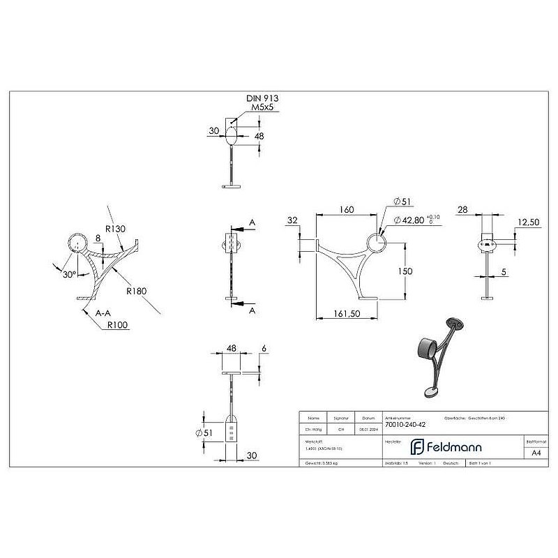 Repose-pieds, pour tube Ø 42,4mm, V2A