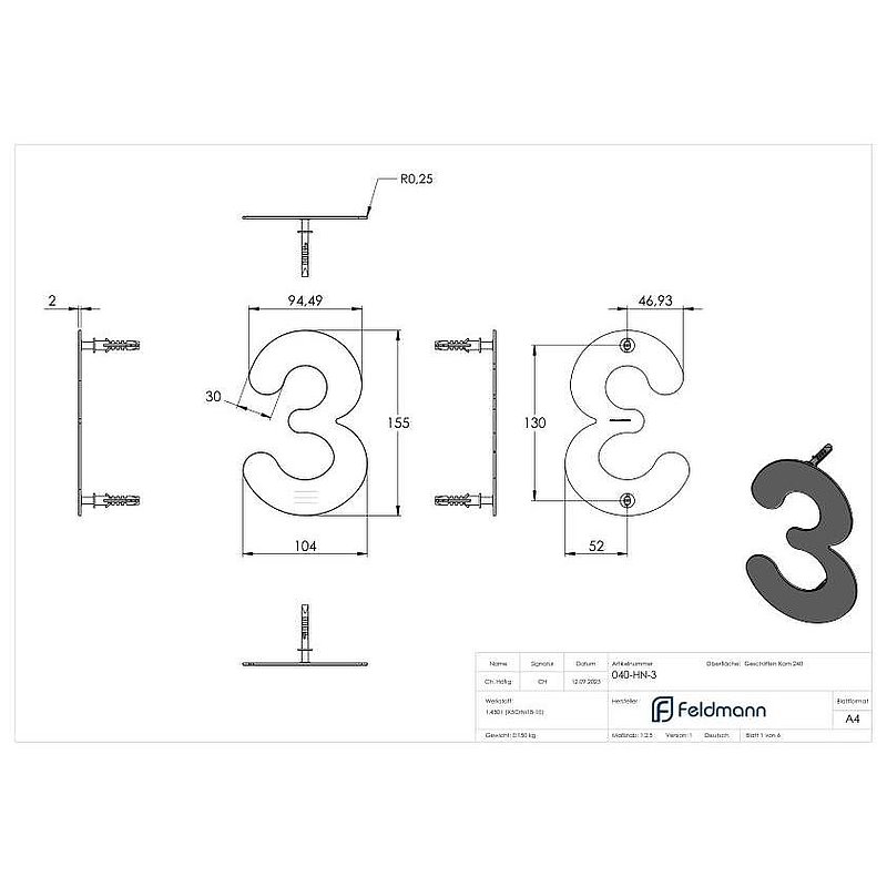 Hausnummer 3 - "klein", V2A