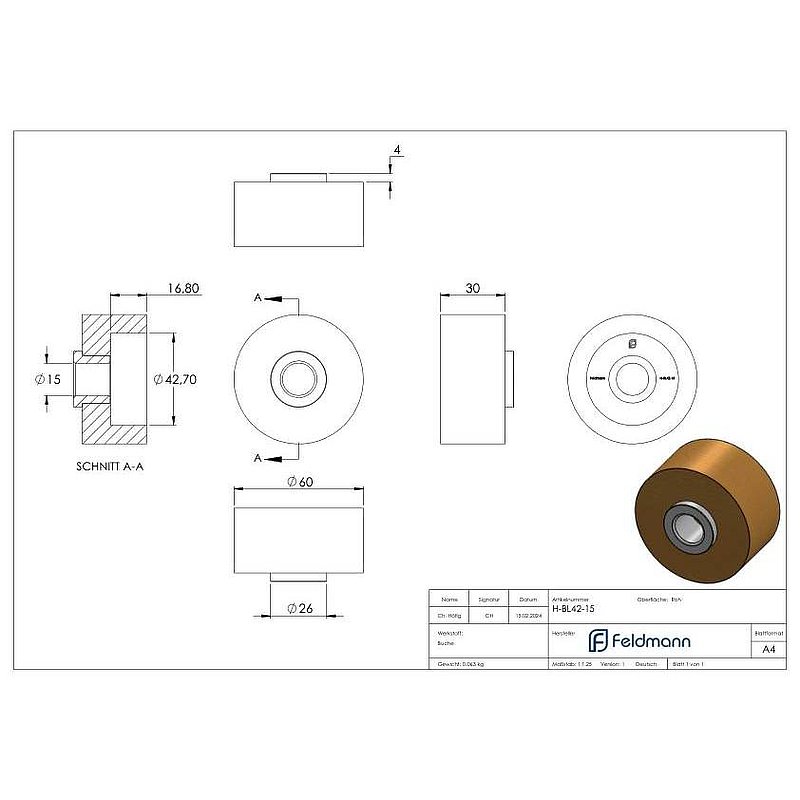 Bohrlehre für Holzhandlauf Ø 42,4mm für Dübel Ø 15mm