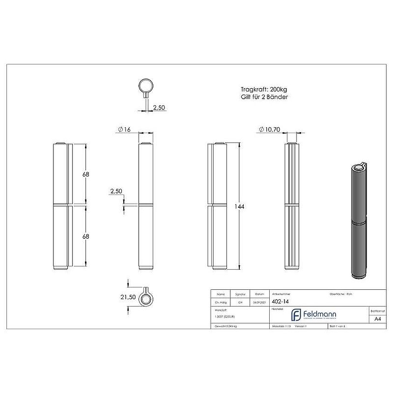 Weld-on hinge 2-piece