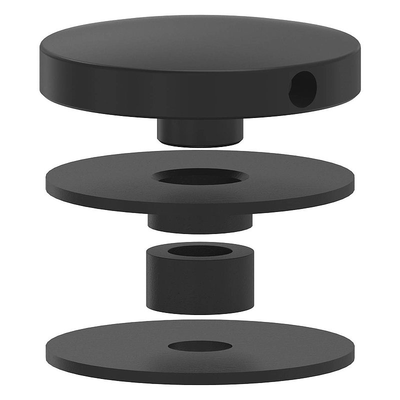 Partie supérieure pour point de fixation 52mm, V2A, revêtu par poudre en RAL 9005 noir mat
