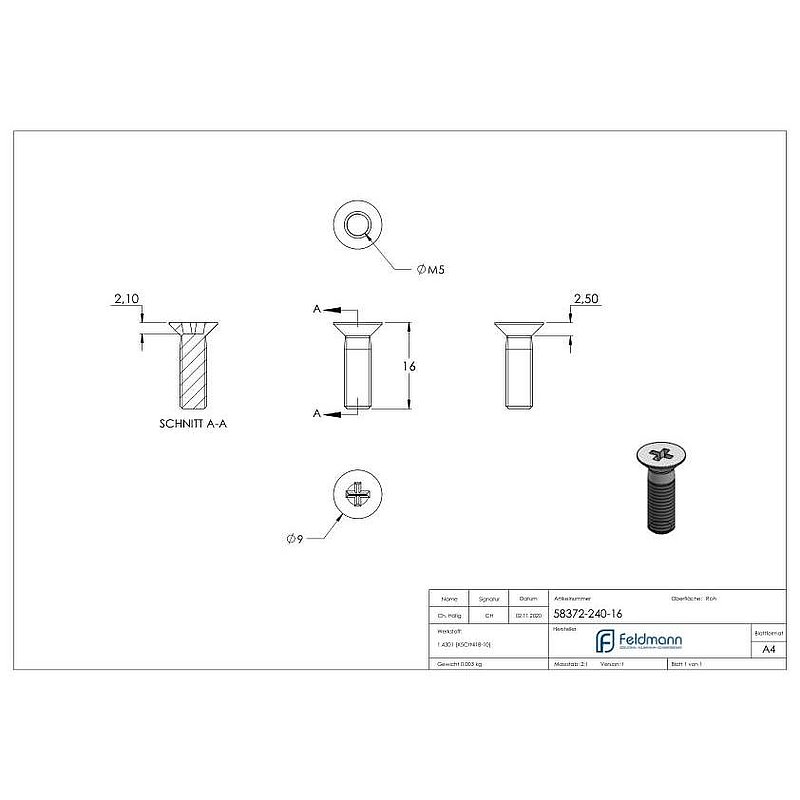 Senkkopfschraube M5x16, V2A DIN 965