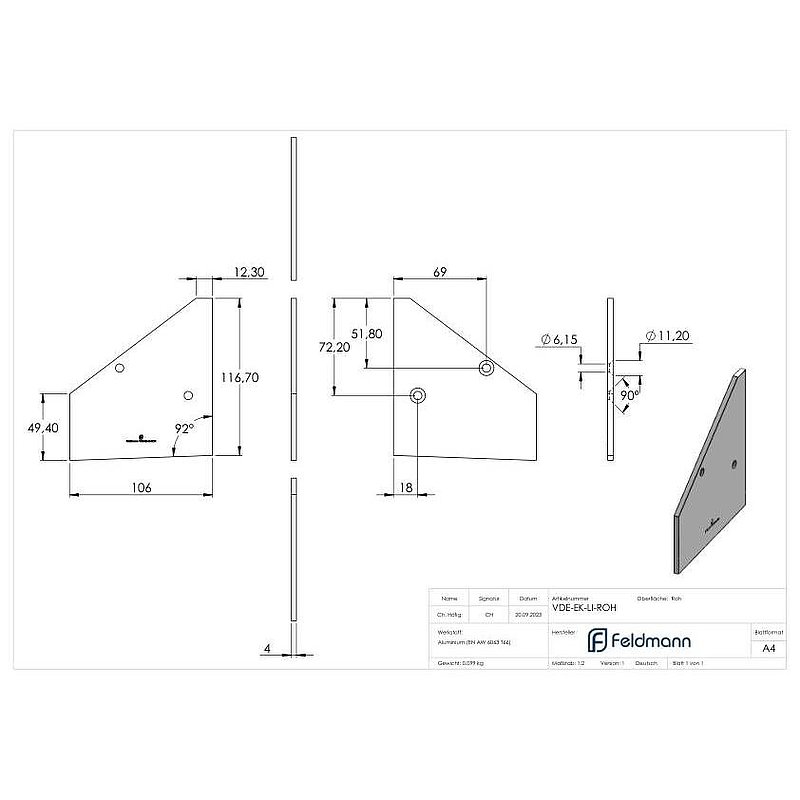 Embout latéral gauche pour eleganza canopy, brut