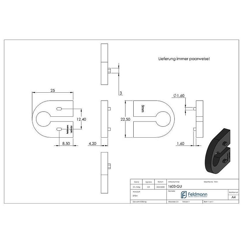 Rubber for mod. 16, sheet metal 3 mm