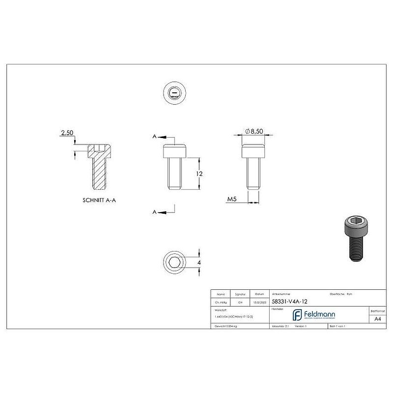 Zylinderkopfschraube M5 x 12, A4, DIN 912
