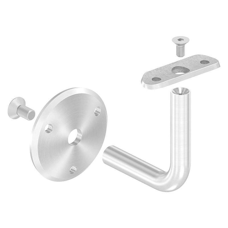 Support mural avec plaque de fixation pour main-courante de Ø 42,4mm, embase et étrier vissé, V2A