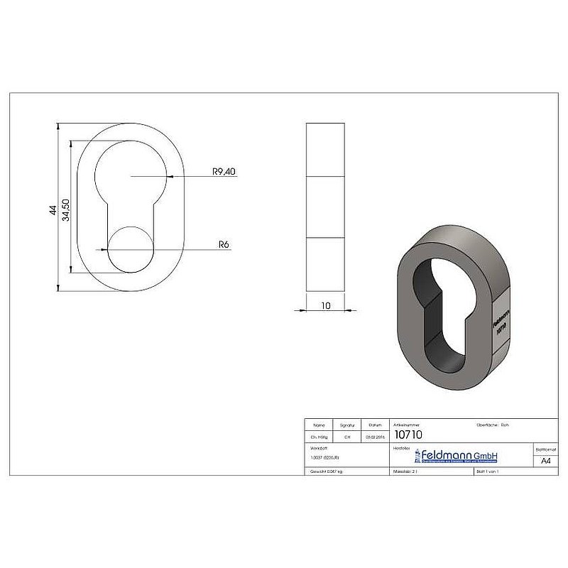 Security rosette 28x44x10mm, for welding on