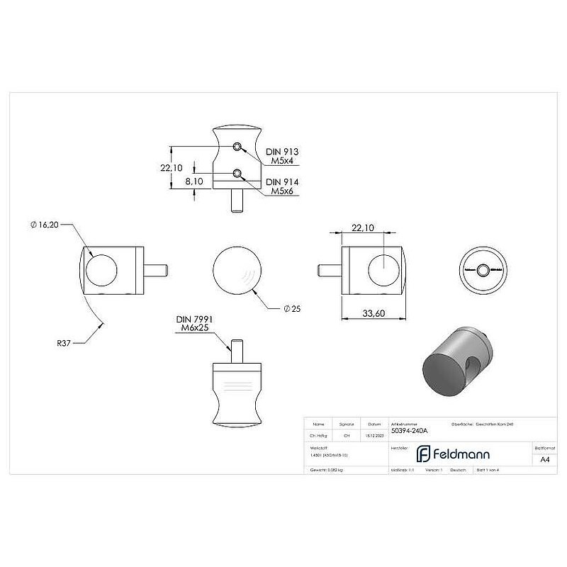Cross bar holder for straight connection, 16.2 mm hole, AISI304