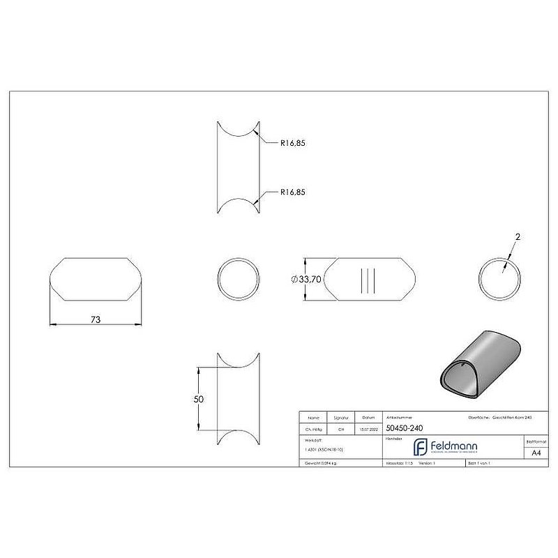 Tube connector from 33.7 / 33.7mm