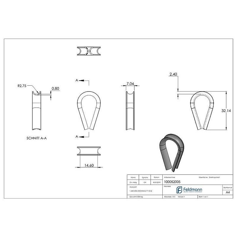 Kausche für Seil 5mm, V4A