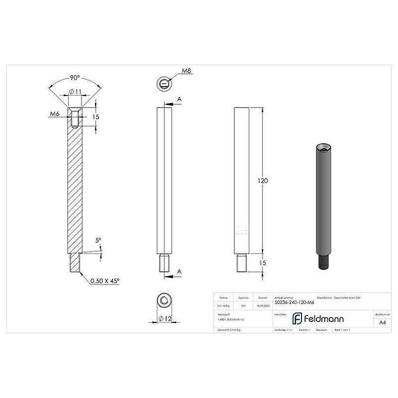 Pin Ø 12mm, L: 120mm, AISI304