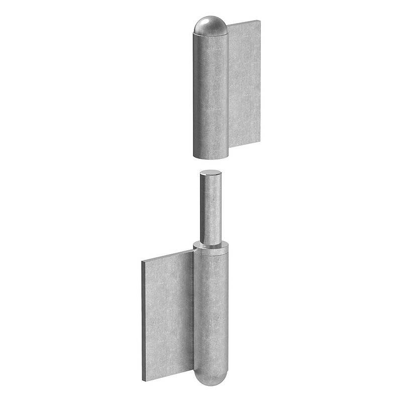 Weld-on hinge with fixed spigot, left-hand version