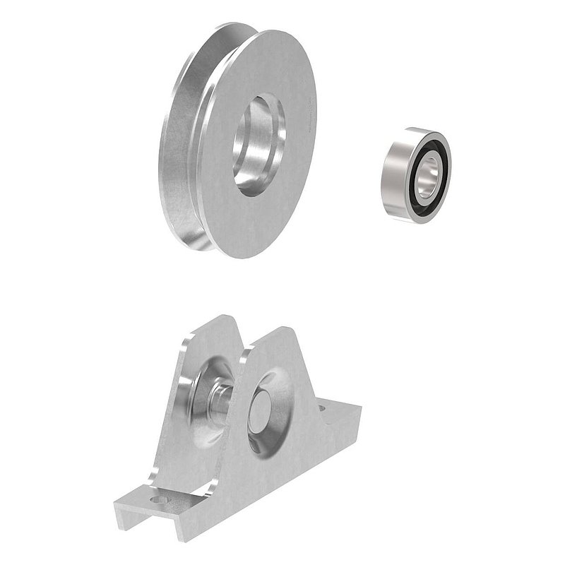 Sliding door roller with internal fixing V-groove