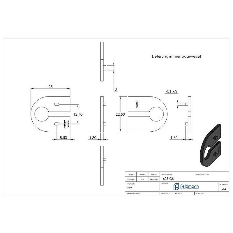 Rubber for Mod. 16, toughened safety glass 8mm