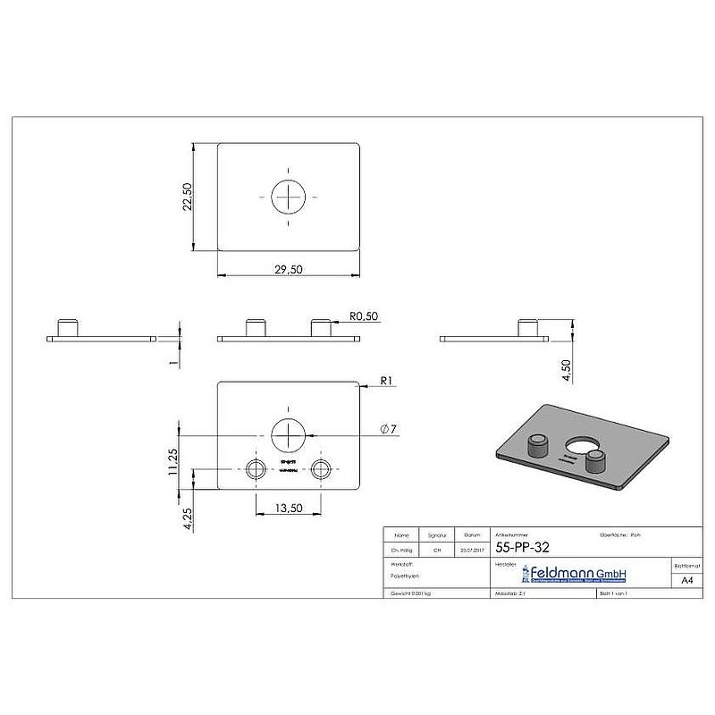 Ersatz-Abdeckplättchen für Blechhalter für Lochblechhalter Ø 32mm