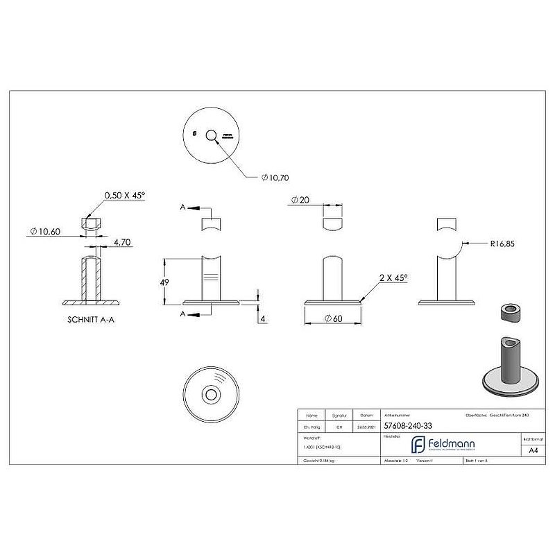 Wall mounting for French balconies, AISI304