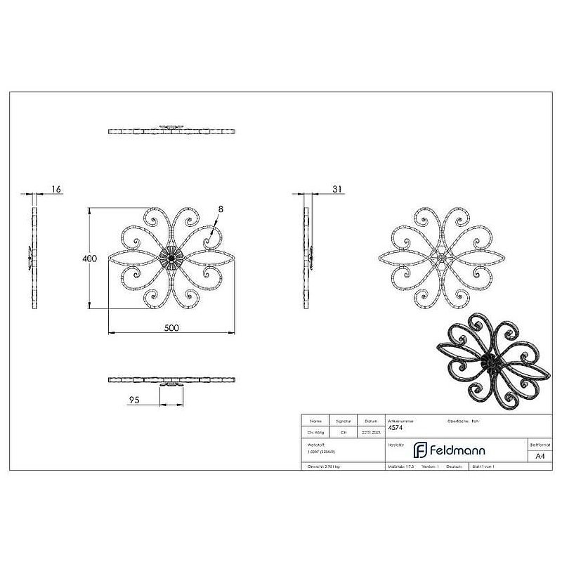 Mittelelement 16x8mm, 500x400mm