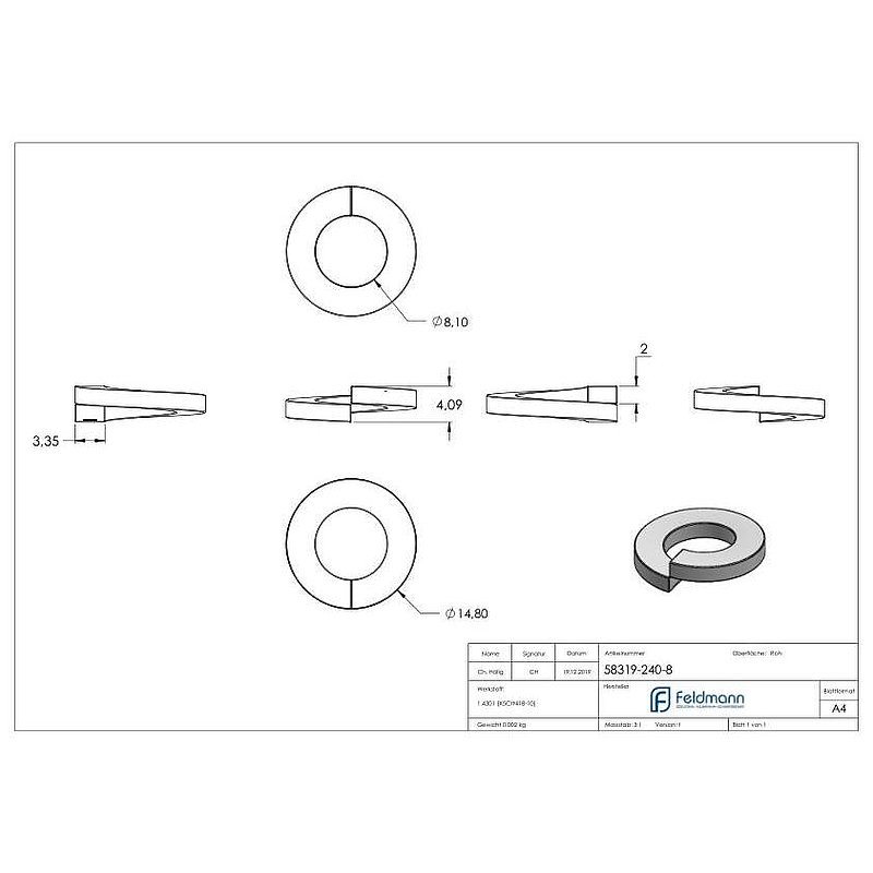 Federring für M8 Schrauben, glatt, DIN 127, V2A