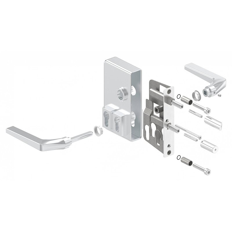 grille gate lock GTS 2 with double cylinder for tube thickness 40-60mm, silver housing