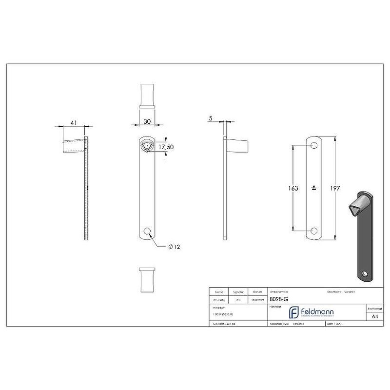 Fire brigade triangular spanner, 17mm, straight
