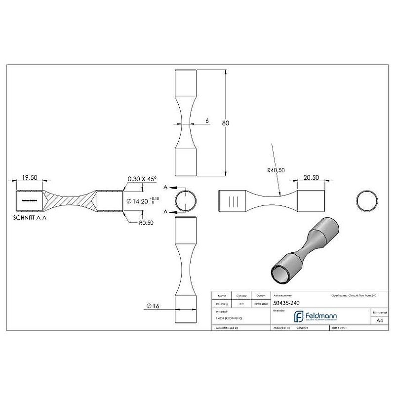 Rundstabverbinder (zum Biegen), für 14mm Rund, V2A