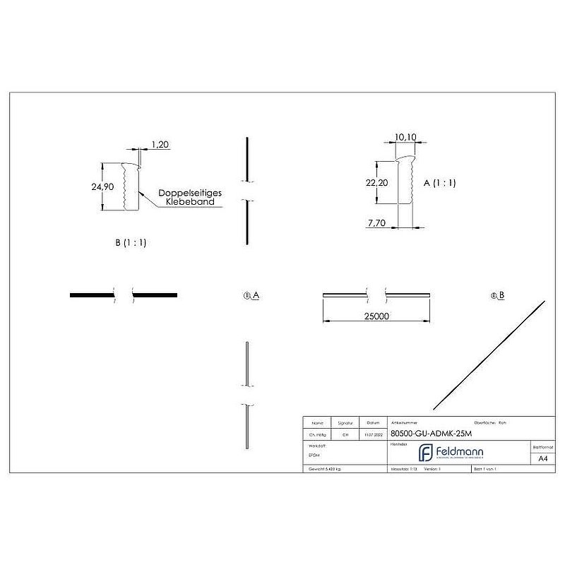 Abschlussdichtung, EPDM, 25m, schwarz