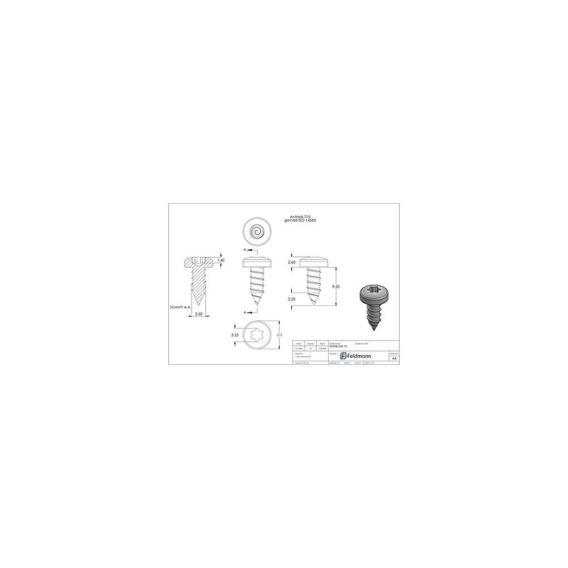 Linsen-Blechschraube 3,5x9,5 mit Torx T15 und Spitze, ISO 14585 V2A