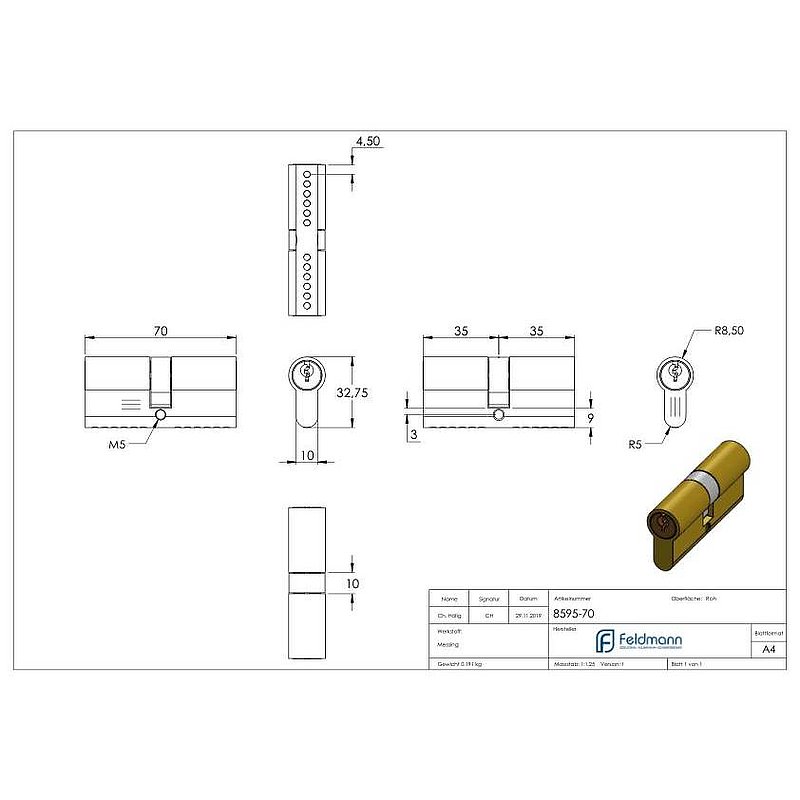 Profilzylinder, L: 70mm
