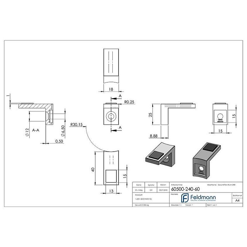 Halteboden mit Anschluss 60,3mm, V2A