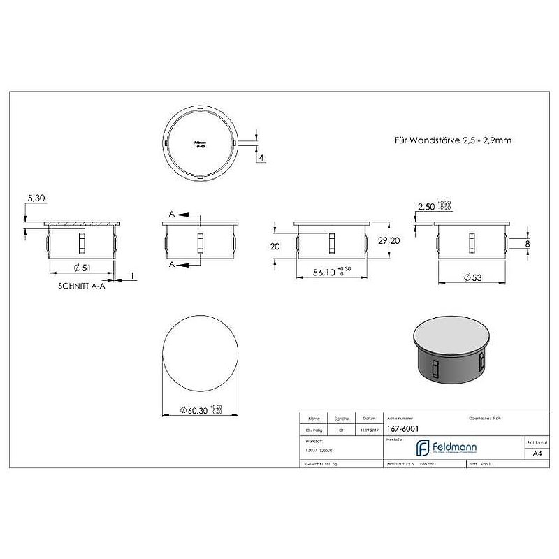 Stahleinschlagkappe, für Rohr 60,3mm