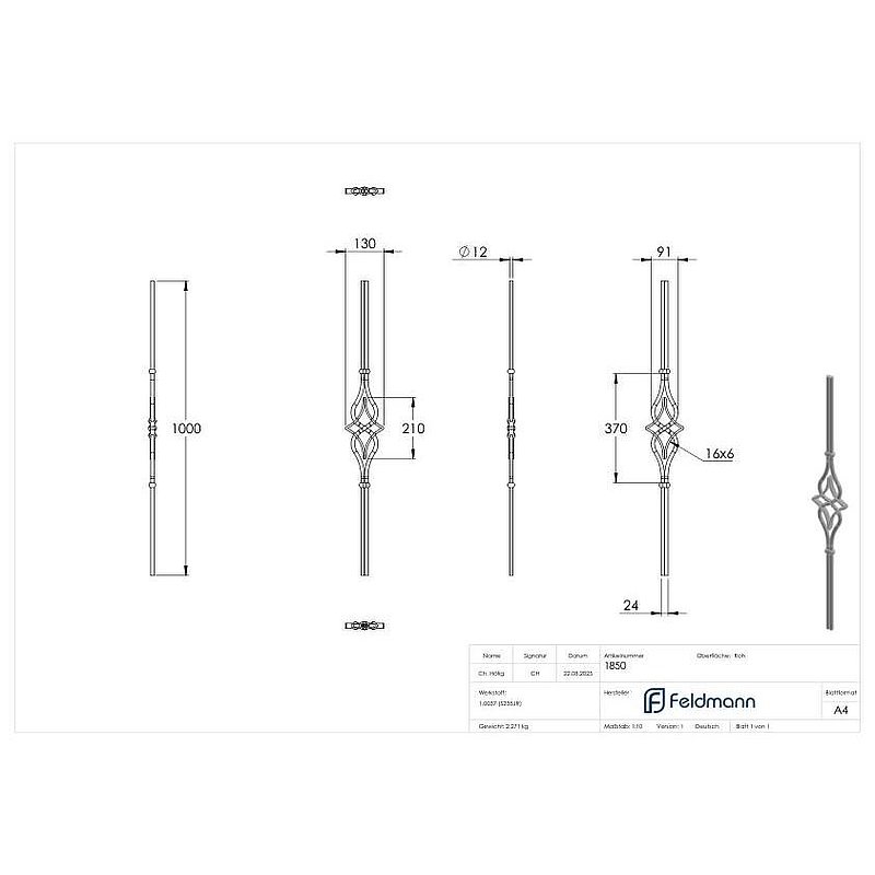 Designstab Ø 12mm, H: 1000mm