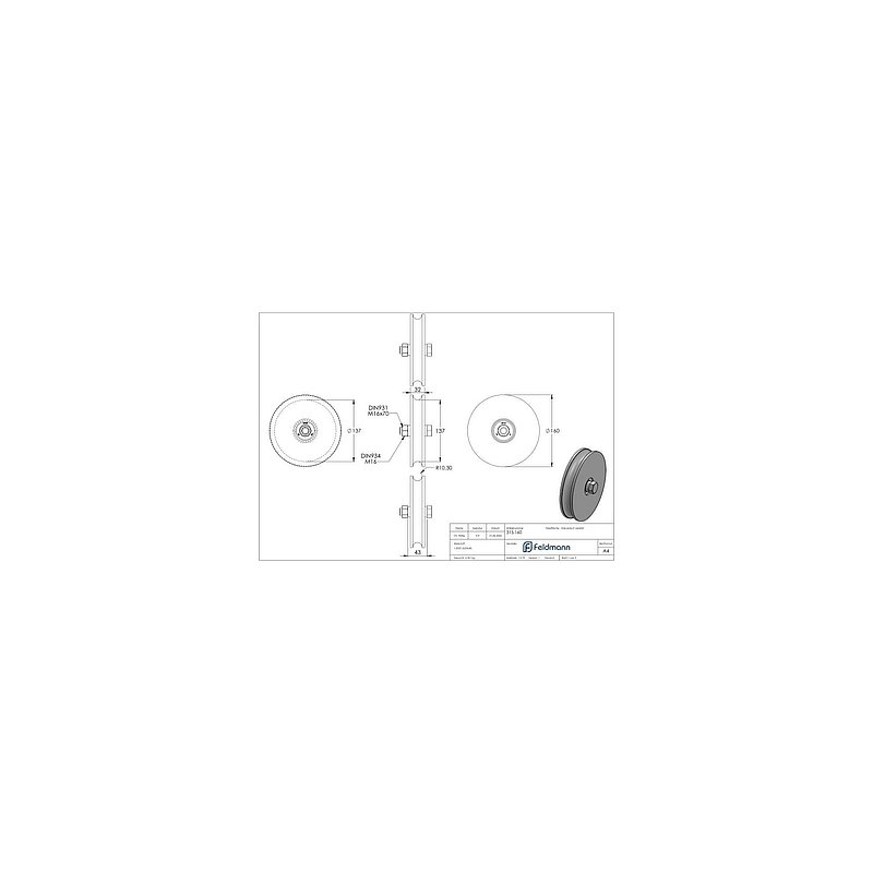 Galet de portail coulissant, rainure ronde, Ø 160mm, pour rail Ø 20mm, 2 roulements à billes, galv.