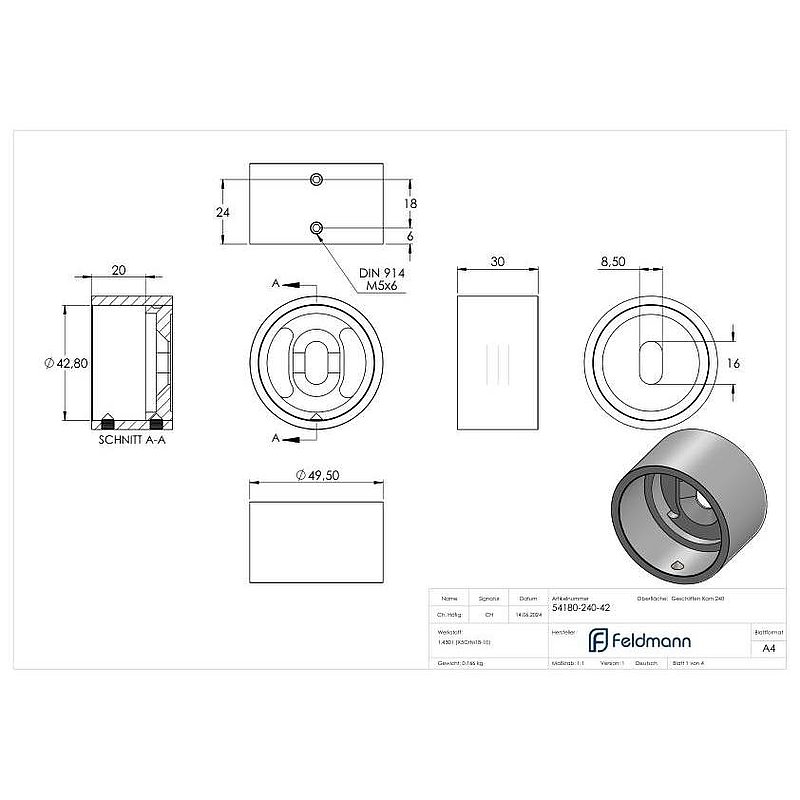Wall mounting for tube 42.4 mm, AISI304