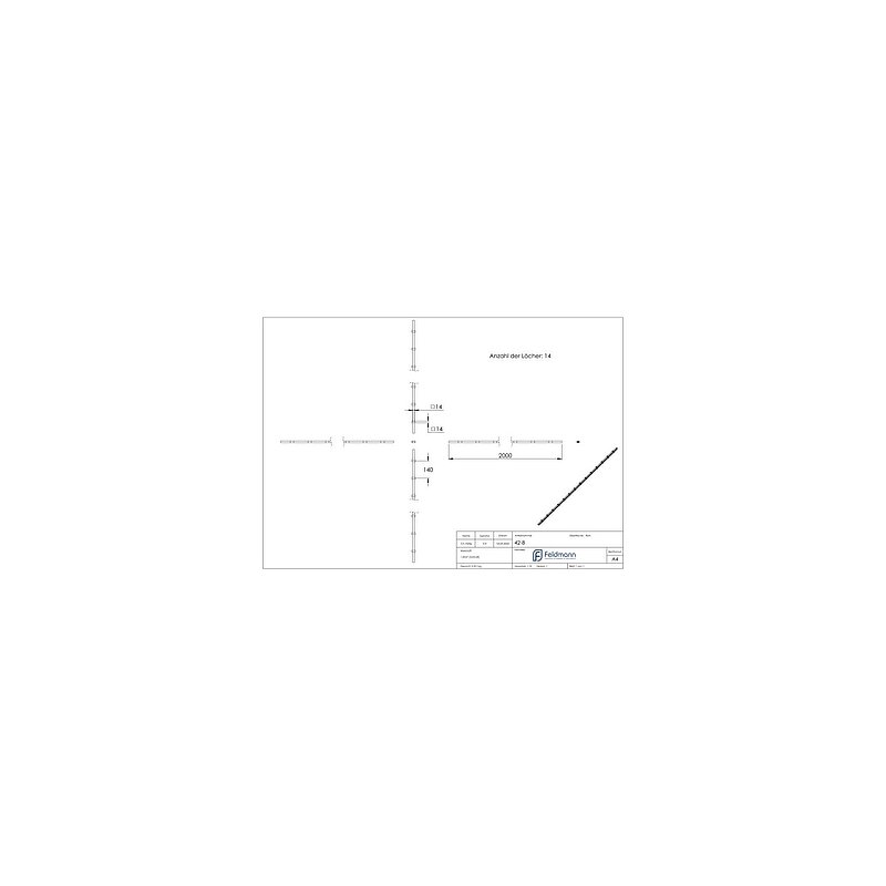Lochleiste S235JR, 14x14mm, Lochabstand 140mm, 2000mm