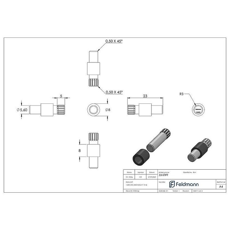 safety pin for mod. 33, AISI316
