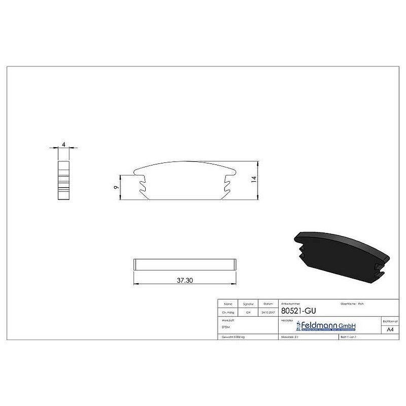 Cale d'étanchéité pour profilé aluminium, 4mm